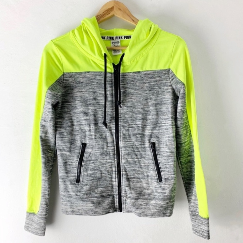 Pink VS Neon Yellow Zip Up Hoodie XS